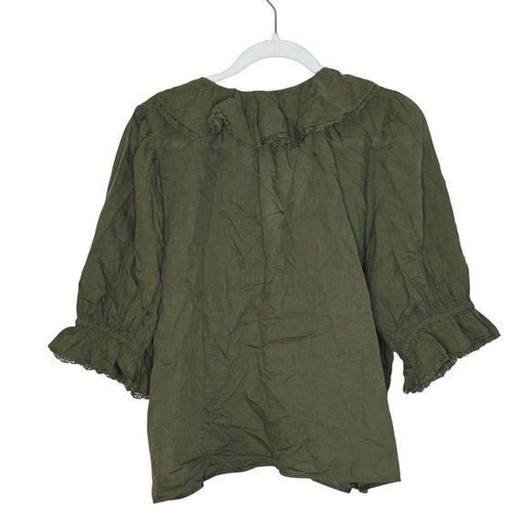 Madewell Kelly Pintucked Ruffled Puff-Sleeve Top Shirt NWT XL Olive Green - Picture 5 of 10